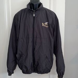 Vtg Russell Athletic black nylon/polyester lined jacket/“Vikings” embroidery‎